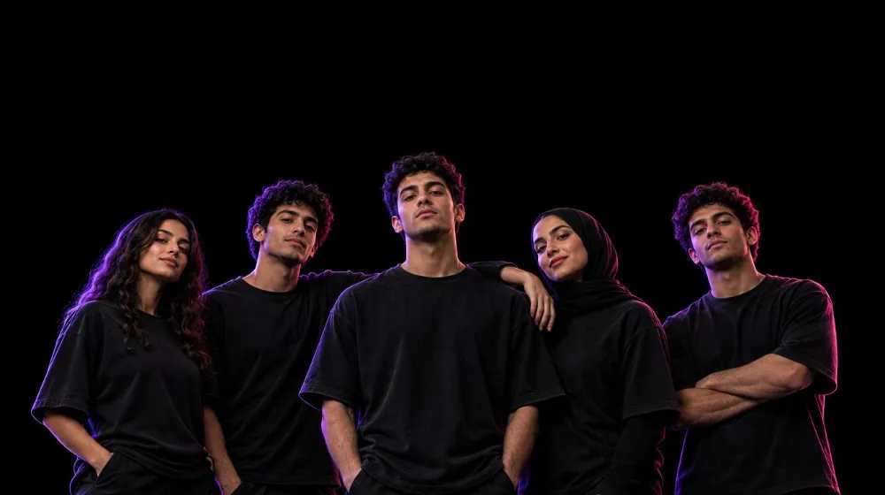 Friends wearing black GOATS oversized tees