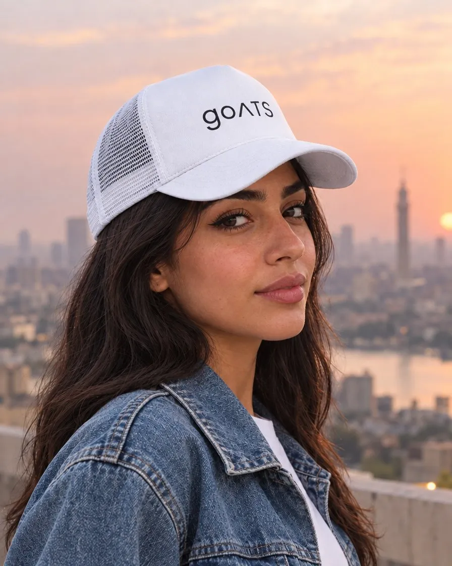White GOATS mesh trucker cap
